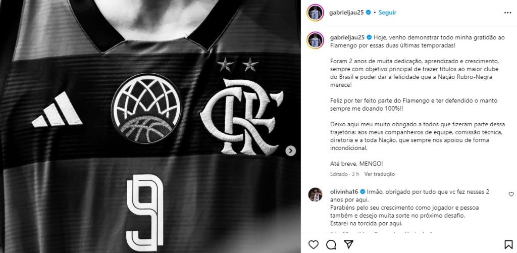 Postagem de despedida de Gabriel Jaú - Foto: Reprodução / Instagram